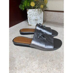 Coach Tassel Tie Metallic Silver Slide Sandals With Bow Detail Size 5.5